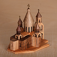 Wood sculpture, 'Etchmiadzin Cathedral' - Etchmiadzin Cathedral Beech Wood Sculpture Carved in Armenia