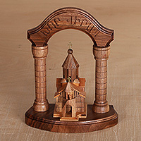 Wood sculpture, 'Khor Virap Monastery with Arch' - Armenian Arch and Khor Virap Monastery Beech Wood Sculpture