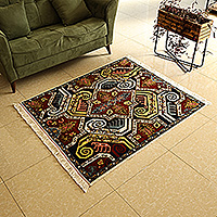 Wool rug, 'Memory of Grandeur' (4x5) - Classic Patterned Wool Vishapagorg Rug from Armenia (4x5)