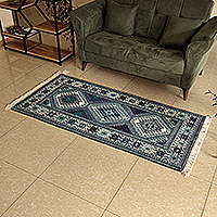 Wool rug, 'Heritage in Blue' (3x6) - Armenian Handmade Blue and Teal Vishapagorg Wool Rug (3x6)