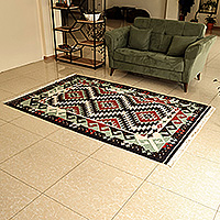 Wool rug, 'Red of Glory' (5x8) - Armenian Geometric-Patterned Red and Brown Wool Rug (5x8)