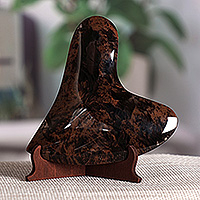 Obsidian sculpture, 'Genuine Passion' - Artisan-Made Heart-Shaped Black and Brown Obsidian Sculpture