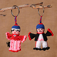 Cotton keychains, 'Sasun Duo' (set of 2) - Handmade Set of 2 Sasun-Themed Crocheted Cotton Keychains