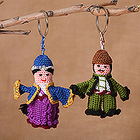 Cotton keychains, 'Trebizond Duo' (set of 2) - Handcrafted Set of 2 Crocheted Trebizond Cotton Keychains