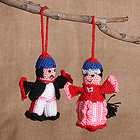 Cotton ornaments, 'Sasun Pair' (set of  2) - Armenian-Made Set of 2 Sasun-Themed 100% Cotton Ornaments