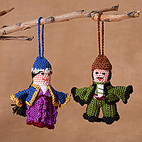 Cotton ornaments, 'Trebizond Pair' (set of 2) - Crocheted Set of 2 Trebizond-Themed 100% Cotton Ornaments