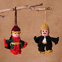 Cotton ornaments, 'Artsakh Pair' (set of  2) - Artisan-Made Set of 2 Artsakh-Themed 100% Cotton Ornaments