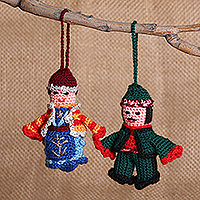 Cotton ornaments, 'Sebastia Pair' (set of  2) - Traditional Set of 2 Sebastia-Themed 100% Cotton Ornaments