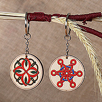 Wood keychain, 'Sigil of Heritage' (set of 2) - Hand-Painted Traditional Armenian 2-Piece Wood Keychain Set