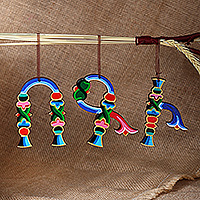 Wood ornaments, 'Armenian Spirit' (set of 3) - Handcrafted 3-Piece Armenian Spirit Alphabet Ornament Set