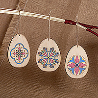 Wood ornaments, 'Folk Art Crosses' (set of 3) - 3 Hand-Painted Folk Art Armenian Crosses Wooden Ornaments