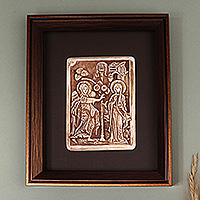 Porcelain wall accent, 'Annunciation' - Antiqued Religious Porcelain Wall Accent Crafted in Armenia