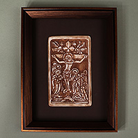 Porcelain wall art, 'The Crucifixion' - Artisan-Made Antiqued Porcelain Framed Crucifixion Wall Art