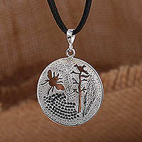 Sterling silver pendant necklace, 'Bee & Tree' - Nature-Themed Bee and Tree Sterling Silver Pendant Necklace