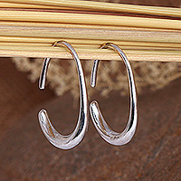 Sterling silver half-hoop earrings, 'Contemporary Aura' - Artisan-Made Abstract Sterling Silver Half-Hoop Earrings