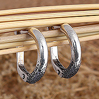 Sterling silver hoop earrings, 'Cycle of Memory' - Oxidized and Polished Modern Sterling Silver Hoop Earrings