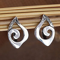 Sterling silver button earrings, 'Enigmatic Whispers' - Fair Trade Oxidized and Polished Sterling Silver Earrings