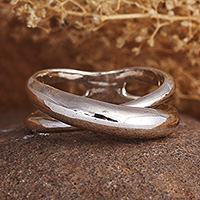 Sterling silver band ring, 'Dual Destiny' - Handcrafted Modern High-Polished Sterling Silver Band Ring