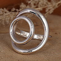 Sterling silver cocktail ring, 'Secret Cycles' - Semi-Abstract Polished Sterling Silver Round Cocktail Ring