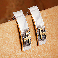 Sterling silver and brass drop earrings, 'Ram Ancestry' - Modern Ram-Themed Sterling Silver and Brass Drop Earrings