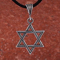 Sterling silver long pendant necklace, 'Star of David Grace' - Star of David-Themed Sterling Silver Long Pendant Necklace