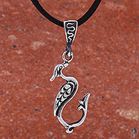 Sterling silver long pendant necklace, 'Ancient Calligraphy Glam' - Silver Pendant Necklace Inspired by Armenian Calligraphy