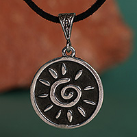 Sterling silver pendant necklace, 'Solar Whirl' - Armenian-Made Sun-Themed Sterling Silver Pendant Necklace