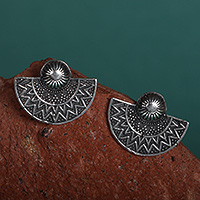 Sterling silver button earrings, 'Royal Sunshine' - Sun-Inspired Sterling Silver Button Earrings Made in Armenia