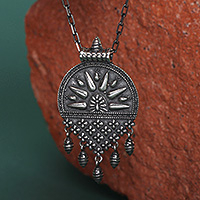 Sterling silver pendant necklace, 'Sunburst Ancestry' - Classic Sun-Themed Oxidized Sterling Silver Pendant Necklace