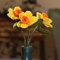 Wool felt home accents, 'Daffodil Illusion' (set of 3) - Fair Trade Daffodil-Shaped 3-Piece Wool Felt Home Accent Set