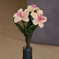 Wool felt home accents, 'Lily Illusion' (set of 3) - Armenian Handmade 3-Piece Lily Wool Felt Home Accent Set