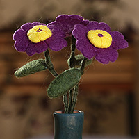 Wool felt home accents, 'Myosotis Illusion' (set of 3) - Whimsical 3-Piece Purple Myosotis Wool Felt Home Accent Set