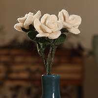 Wool felt home accents, 'White Rose Illusion' (set of 3) - 3-Piece White Rose Wool Felt Home Accent Set from Armenia