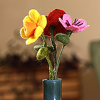 Wool felt home accents, 'Primaveral Illusion' (set of 3) - Spring-Themed Set of 3 Armenian-Made Wool Felt Home Accents