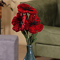 Wool felt home accents, 'Poppy Illusion' (set of 3, large) - Handmade Set of 3 Large-Sized Poppy Wool Felt Home Accents