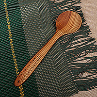 Wood serving spoon, 'Armenian Geometry' - Hand-Carved Wood Serving Spoon with Geometric Patterns