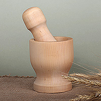 Wood mortar and pestle, 'Minimalist Essentials' - Polished Peach Wood Mortar and Pestle Set Crafted in Armenia