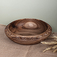 Wood serving bowl, 'Forest Focus' - Fair Trade Hand-Carved Walnut Wood Serving Bowl from Armenia