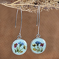 Natural flower dangle earrings, 'Evergreen Grace' - Mint Resin-Coated Polished Natural Flower Dangle Earrings