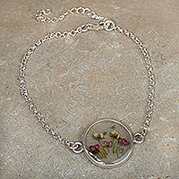 Natural flower pendant bracelet, 'Spring Glint' - Natural Flower Pendant Bracelet in a High Polish Finish