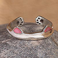 Sterling silver wrap ring, 'Whimsical Kitty' - Whimsical Cat-Inspired Sterling Silver Enamel Wrap Ring