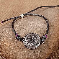 Sterling silver pendant bracelet, 'Charming Floral Circle' - Sterling Silver Floral Pendant Bracelet with Enamel Accents