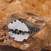 Sterling silver signet ring, 'Armenian Bravery' - Textured Modern Sterling Silver Signet Ring from Armenia