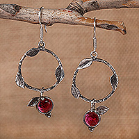 Crystal dangle earrings, 'Pomegranate Harvest' - Pomegranate-Inspired Crystal Sterling Silver Dangle Earrings