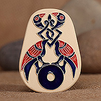 Ceramic magnet, 'Blue Freedom' - Hand-Painted Ivory Blue Armenian Freedom Bird Ceramic Magnet