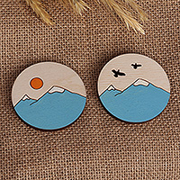 Wood magnets, 'Ararat Memories' (pair) - Mount Ararat-Inspired Hand-Painted Round Wood Magnet Pair