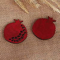 Wood magnets, 'Pomegranate Signals' (set of 2) - Artisan Hand-Carved 2-Piece Red Pomegranate Wood Magnet Set