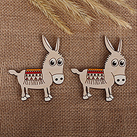 Wood magnets, 'Donkey Gathering' (pair) - Whimsical Hand-Painted Wood Donkey Magnet Pair from Armenia