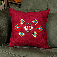 Embroidered cushion cover, Armenian Sky in Wine