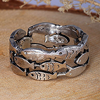 Sterling silver band ring, 'Marine Benison' - Armenian-Made Ocean-Inspired Sterling Silver Fish Band Ring